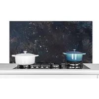 KitchenYeah Spatscherm keuken - Blauw - Zwart - Beton design - Achterwand keuken - Leisteen - Koken - Keuken - 120x60 cm - Keuken decoratie - Spatwand - Aluminium