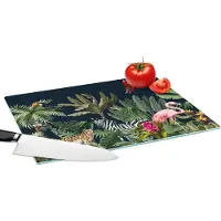 KitchenYeah Glazen Snijplank - 39x28 - Jungle - Planten - Dieren - Kinderen - Flamingo - Zebra - Snijplanken Glas
