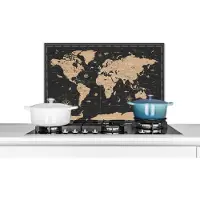 KitchenYeah Spatscherm keuken 70x50 cm - Kookplaat achterwand Kaart - Wereld - Bruin - Muurbeschermer - Spatwand fornuis - Hoogwaardig aluminium