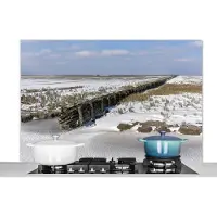 KitchenYeah Spatscherm keuken 120x80 cm - Kookplaat achterwand Sneeuw - Gras - Hout - Muurbeschermer - Spatwand fornuis - Hoogwaardig aluminium