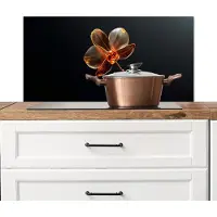 KitchenYeah Spatscherm keuken 90x45 cm - Kookplaat achterwand Orchidee - Doorzichtig - Bloem - Muurbeschermer - Spatwand fornuis - Hoogwaardig aluminium