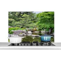 KitchenYeah Spatscherm keuken - Japans - Natuur - Water - Stenen - Bomen - Spatwand fornuis - 100x65 cm - Muurbeschermer - Spatscherm - Keuken achterwand