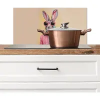 KitchenYeah Spatscherm keuken 60x30 cm - Kookplaat achterwand Grijs - Konijn - Blouse - Strik - Muurbeschermer - Spatwand fornuis - Hoogwaardig aluminium