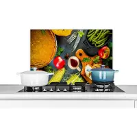 KitchenYeah Spatscherm keuken 60x40 cm - Kookplaat achterwand Groente - Kruiden - Bestek - Taart - Muurbeschermer - Spatwand fornuis - Hoogwaardig aluminium
