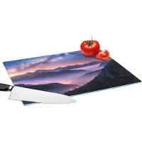 KitchenYeah Glazen Snijplank - 39x28 - Bergen - Sterrenhemel - Mist - Snijplanken Glas