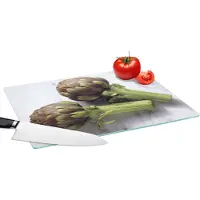 KitchenYeah Glazen Snijplank - 39x28 - Twee artisjokken met twee rode hoofdjes - Snijplanken Glas