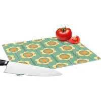 KitchenYeah Glazen Snijplank - 28x20 - Zonnebloem - Patronen - Tandwielen - Retro - Snijplanken Glas