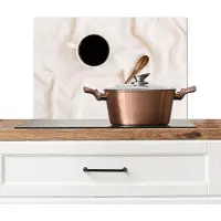 KitchenYeah Spatscherm keuken 60x40 cm - Kookplaat achterwand Koffie - Lepel - Mok - Muurbeschermer - Spatwand fornuis - Hoogwaardig aluminium