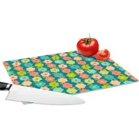 KitchenYeah Glazen Snijplank - 28x20 - Patroon - Bloemen - Retro - Jaren 70 - Snijplanken Glas