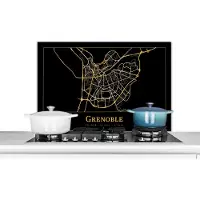 KitchenYeah Spatscherm keuken 80x55 cm - Kookplaat achterwand Kaart - Grenoble - Goud - Zwart - Muurbeschermer - Spatwand fornuis - Hoogwaardig aluminium