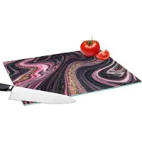 KitchenYeah Glazen Snijplank - 39x28 - Marmerlook - Roze - Paars - Goud - Luxe - Marmer - Snijplanken Glas