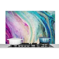 KitchenYeah Spatscherm keuken 120x80 cm - Kookplaat achterwand Marmer - Verf - Regenboog - Muurbeschermer - Spatwand fornuis - Hoogwaardig aluminium