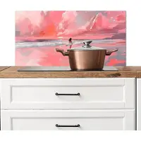 KitchenYeah Spatscherm keuken 90x45 cm - Kookplaat achterwand Roze - Surfen - Zee - Muurbeschermer - Spatwand fornuis - Hoogwaardig aluminium
