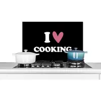 KitchenYeah Spatscherm keuken 70x50 cm - Kookplaat achterwand I love cooking - Koken - Hartje - Kookliefhebber - Kok - Spreuken - Muurbeschermer - Spatwand fornuis - Hoogwaardig aluminium