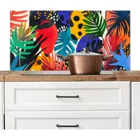 KitchenYeah Spatscherm keuken 100x50 cm - Kookplaat achterwand Bladeren - Vormen - Abstract - Kleurrijk - Muurbeschermer - Spatwand fornuis - Hoogwaardig aluminium