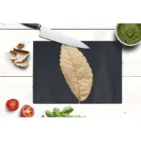 KitchenYeah Glazen Snijplank - 28x20 - Black en gold - Bladeren - Zwart - Planten - Luxe - Snijplanken Glas