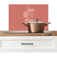 KitchenYeah Spatscherm keuken 60x40 cm - Kookplaat achterwand Minimalistisch - Illustratie - Aardbei - Tak - Muurbeschermer - Spatwand fornuis - Hoogwaardig aluminium
