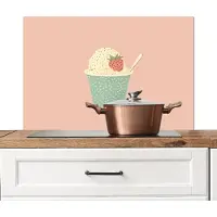 KitchenYeah Spatscherm keuken 90x60 cm - Kookplaat achterwand Bakje - Ijs - Aardbei - Roze - Muurbeschermer - Spatwand fornuis - Hoogwaardig aluminium