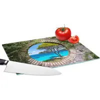 KitchenYeah Glazen Snijplank - 28x20 - Zee - Boom - Tropisch - Doorkijk - Snijplanken Glas