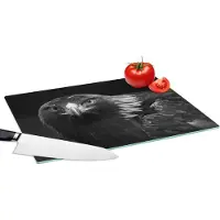 KitchenYeah Glazen Snijplank - 39x28 - Buizerd - Vogel - Dieren - Zwart - Wit - Snijplanken Glas
