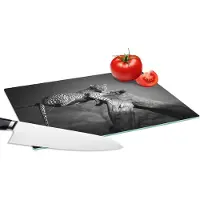 KitchenYeah Glazen Snijplank - 28x20 - Panter - Boom - Dieren - Zwart - Wit - Snijplanken Glas