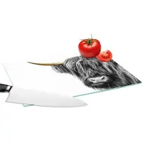 KitchenYeah Glazen Snijplank - 28x20 - Schotse hooglander - Dieren - Zwart - Goud - Snijplanken Glas