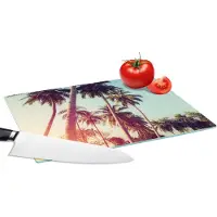 KitchenYeah Glazen Snijplank - 28x20 - Palmboom - Zomer - Retro - Zon - Snijplanken Glas