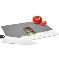 KitchenYeah Glazen Snijplank - 28x20 - Kitten - Veren - Grijs - Snijplanken Glas