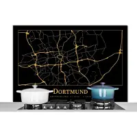 KitchenYeah Spatscherm keuken 120x80 cm - Kookplaat achterwand Stadskaart - Dortmund - Goud - Zwart - Muurbeschermer - Spatwand fornuis - Hoogwaardig aluminium - Plattegrond