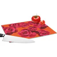 KitchenYeah Glazen Snijplank - 28x20 - Rozen - Oranje - Patroon - Snijplanken Glas