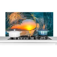 KitchenYeah Spatscherm keuken 120x60 cm - Kookplaat achterwand Zonsondergang - Water - Golf - Oranje - Muurbeschermer - Spatwand fornuis - Hoogwaardig aluminium