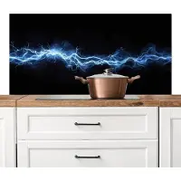 KitchenYeah Spatscherm keuken 120x60 cm - Kookplaat achterwand Bliksemflits - Blauw - Energie - Muurbeschermer - Spatwand fornuis - Hoogwaardig aluminium