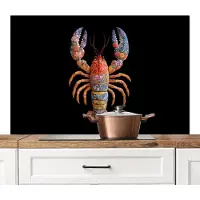 KitchenYeah Spatscherm keuken 120x80 cm - Kookplaat achterwand Kreeft - Borduur - Kleurrijk - Bloemen - Muurbeschermer - Spatwand fornuis - Hoogwaardig aluminium