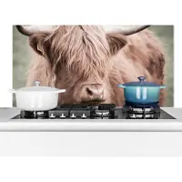 KitchenYeah Spatscherm keuken 90x45 cm - Kookplaat achterwand Schotse hooglander - Dieren - Portret - Muurbeschermer - Spatwand fornuis - Hoogwaardig aluminium