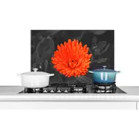 KitchenYeah Spatscherm keuken 70x50 cm - Kookplaat achterwand Bloemen - Oranje - Zwart - Wit - Muurbeschermer - Spatwand fornuis - Hoogwaardig aluminium