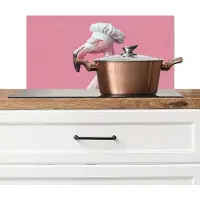 KitchenYeah Spatscherm keuken 70x30 cm - Kookplaat achterwand Flamingo - Roze - Koksmuts - Vogel - Muurbeschermer - Spatwand fornuis - Hoogwaardig aluminium