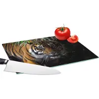 KitchenYeah Glazen Snijplank - 28x20 - Tijger - Bladeren - Jungle - Dieren - Wild - Snijplanken Glas