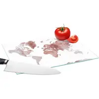 KitchenYeah Glazen Snijplank - 28x20 - Wereldkaart - Roze - Marmer - Snijplanken Glas