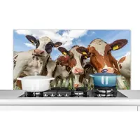 KitchenYeah Spatscherm keuken 120x60 cm - Kookplaat achterwand Koeien - Dieren - Weiland - Natuur - Muurbeschermer - Spatwand fornuis - Hoogwaardig aluminium