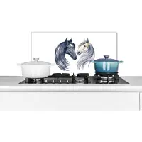 KitchenYeah Spatscherm keuken 60x30 cm - Kookplaat achterwand Paarden - Waterverf - Ruit - Meisjes - Kinderen - Meiden - Muurbeschermer - Spatwand fornuis - Hoogwaardig aluminium