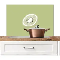 KitchenYeah Spatscherm keuken 90x60 cm - Kookplaat achterwand Kiwi - Lijntekening - Minimalistisch - Groen - Muurbeschermer - Spatwand fornuis - Hoogwaardig aluminium