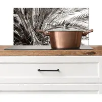 KitchenYeah Spatscherm keuken 70x30 cm - Kookplaat achterwand Palmboom - Tropisch - Zwart - Wit - Muurbeschermer - Spatwand fornuis - Hoogwaardig aluminium