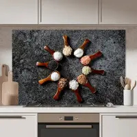 KitchenYeah Spatscherm keuken 120x80 cm - Kookplaat achterwand Lepel - Kruiden - Specerijen - Keuken - Industrieel - Muurbeschermer - Spatwand fornuis - Hoogwaardig aluminium
