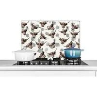 KitchenYeah Spatscherm keuken 70x50 cm - Kookplaat achterwand Schotse hooglander - Koe - Patroon - Muurbeschermer - Spatwand fornuis - Hoogwaardig aluminium