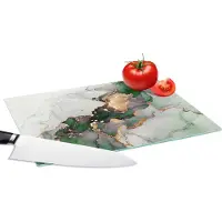 KitchenYeah Glazen Snijplank - 28x20 - Marmer - Goud - Groen - Luxe - Snijplanken Glas