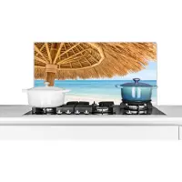 KitchenYeah Spatscherm keuken 90x45 cm - Kookplaat achterwand Parasol - Strand - Zee - Tropisch - Muurbeschermer - Spatwand fornuis - Hoogwaardig aluminium