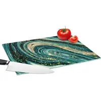 KitchenYeah Glazen Snijplank - 39x28 - Marmerlook - Luxe - Goud - Turquoise - Glitter - Snijplanken Glas