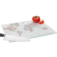 KitchenYeah Glazen Snijplank - 39x28 - Wereldkaart - Vintage - Pastel - Aarde - Grijs - Educatief - Snijplanken Glas