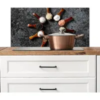 KitchenYeah Spatscherm keuken 90x45 cm - Kookplaat achterwand Lepel - Kruiden - Specerijen - Keuken - Industrieel - Muurbeschermer - Spatwand fornuis - Hoogwaardig aluminium