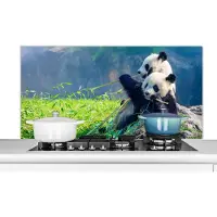 KitchenYeah - Spatscherm - Keuken - Muurbeschermer - Panda - Wilde dieren - Bamboe - Natuur - Achterwand keuken - Keuken decoratie - 120x60 cm - Spatwand